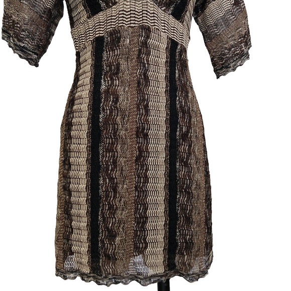 Vintage Y2K Knit Sweater Dress Size S Striped Metallic INC V Neck Brown Black - Picture 3 of 6